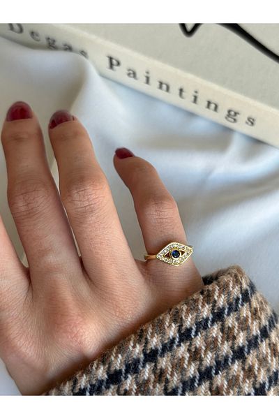 ringbox Gold Navy Blue Stone Eye Sparrow Finger Ring