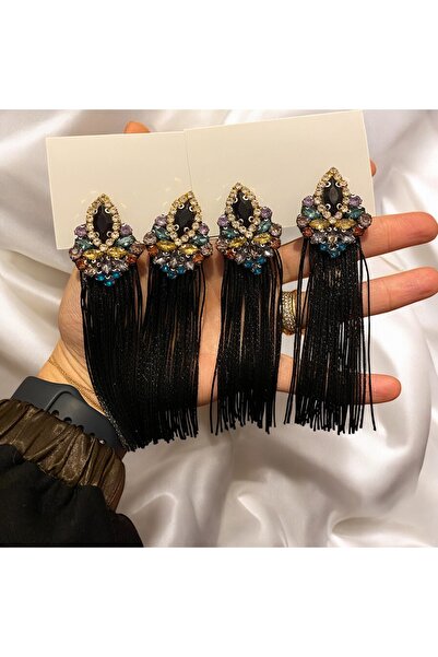 Handmade Tasarım siyah püsküllü küpe