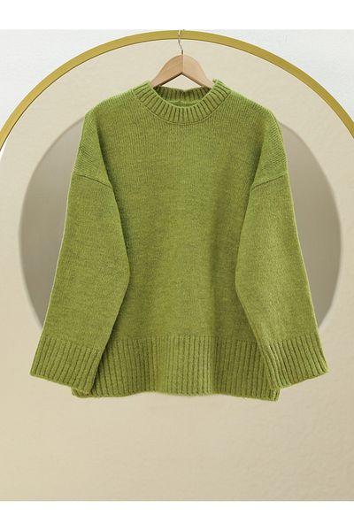 Modamorfo Crew Neck Skirt Ribbed Loose Knitwear Sweater -F.Green