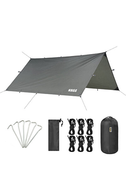 HAEGS Tarp Gölgelik Tente, Taşınabilir Hafif Branda Kamp Çadırı Brandası Seyahat 300x300 cm- Gri