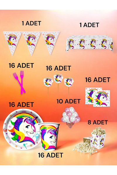VibeHome Unicorn Themed XL Pack for 16 - Birthday Party and Fun Events