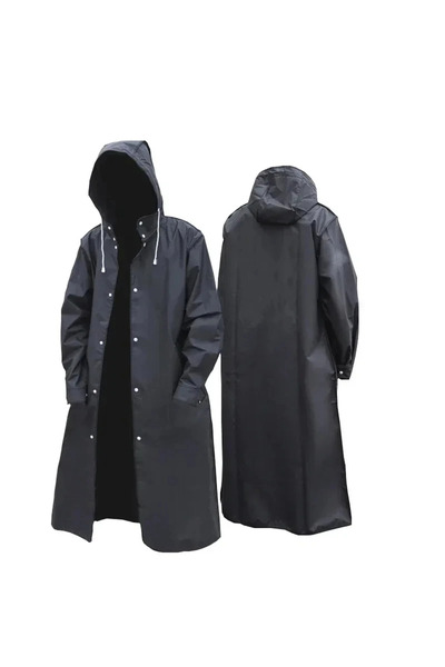 Bima Ticaret Women's Men's Rainwear Hooded Snap Fastener Eva Black Water Windproof Rainwear