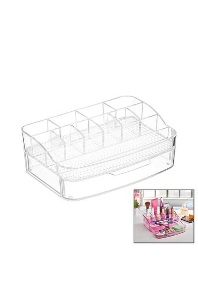 Ethab Ticaret Makeup Organizer with Drawers - 12 Compartments = 2+ 4+ 6 Mica - Crystal Plastic