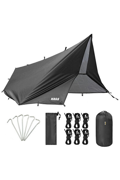 HAEGS Su Geçirmez Tarp Gölgelik Örtü, 4 Mevsim Buschraft Barınak Yağmurluk, 300x300 Cm Siyah