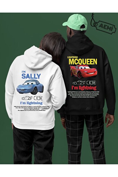 Tarzsokak Sevgili Çift Kombin Şimşek McQueen ve Sally Baskılı Kapüşonlu Sweat...