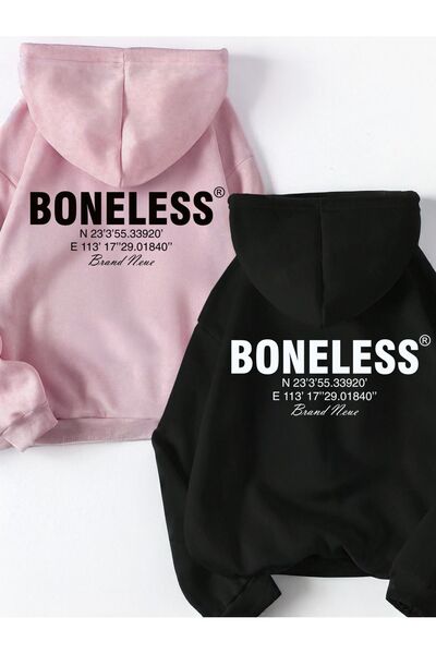 Tarzsokak مجموعة العشاق بدون عظم - هوديي كبير الحجم مطبوع باللون الوردي والأسود