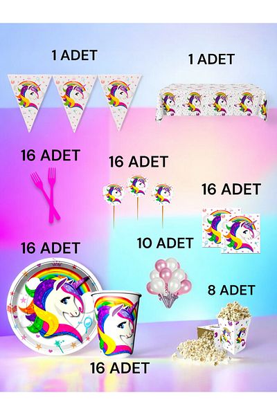 VibeHome Unicorn Themed XL Pack for 16 - Birthday Party and Fun Events