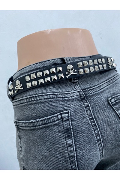 Aksabeltchokers 3.cm kuru kafalı & piramitli gotik punk vintage pantolon kemeri