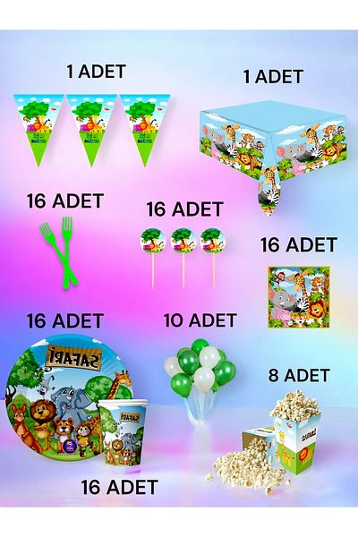 VibeHome Safari Themed XL Pack for 16 - Birthday Party and Fun Events