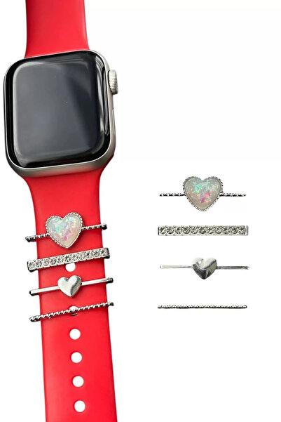 Vitastyle Gümüş Renk Kalp Figürlü Taş Detaylı Çelik Akıllı Saat Charm/Kordon ...