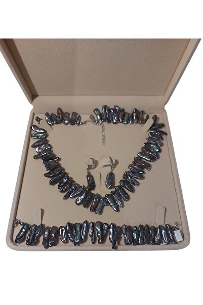 AYTENS TAKI Doğal Siyah Barok İnci Kolye Bileklik Küpe Set