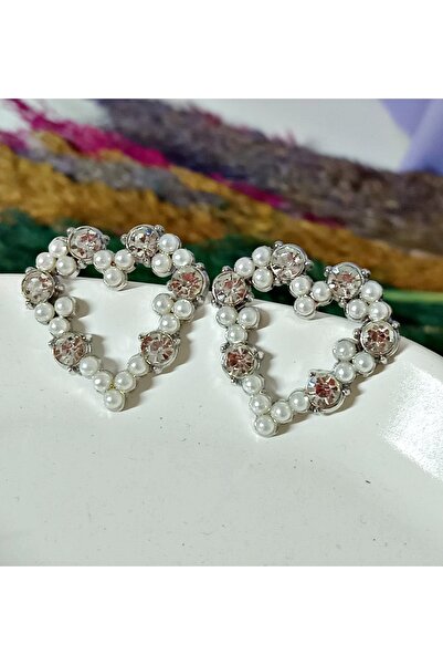 mos&more Silver Pearl and Stone Heart Zircon Stylish Women's Earrings