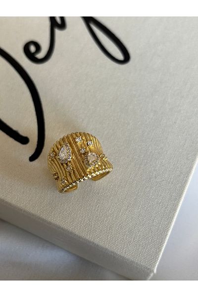 ringbox Gold Drop Stone Large Thick Ring