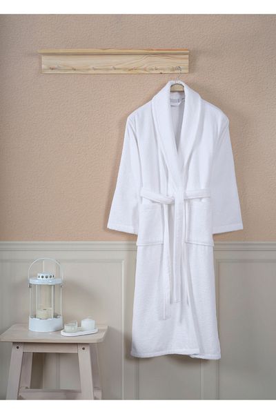 Ellaline Halat de baie alb 100% bumbac certificat guler șal unisex