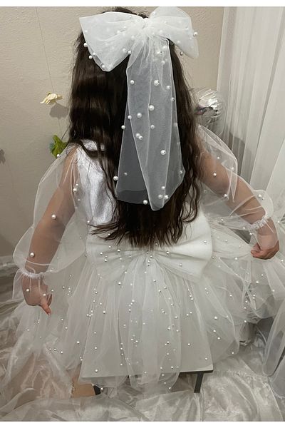 SHClothing accessories فستان بناتي بأكمام طويلة من اللؤلؤ الأبيض الفاتح لحفلات الزفاف وأعياد الميلاد والحفلات