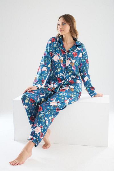 Farya Home Set de pijamale Faryanight din satin de mătase, cu mânecă lungă, cu imprimeu floral