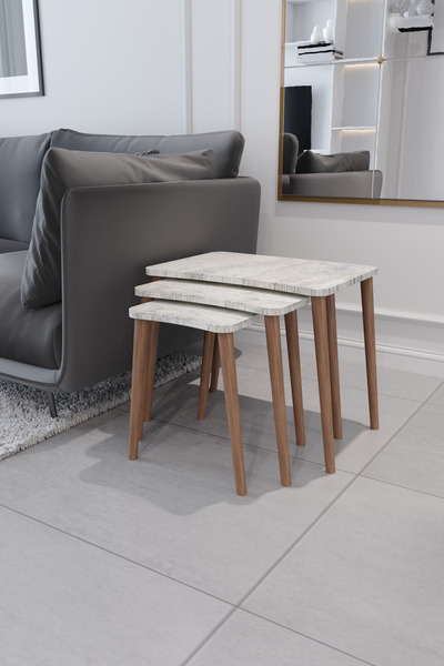 ÜNKAY Ada Orta Sehpa Ve Zigon Sehpa 4'lü Ahşap Ayaklı Salon Seti Sehpa