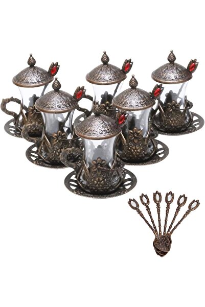 KT HOME Çay Seti Osmanlı Kaşıklı Çay Döküm Metal Türk Çay Bardağı Seti Tarihi...