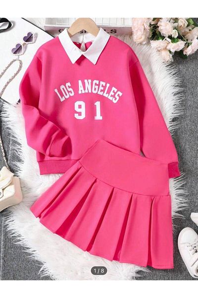 Yavrumsa Girls Skirt Set - Los Angeles Printed Sweat and Pleated Skirt