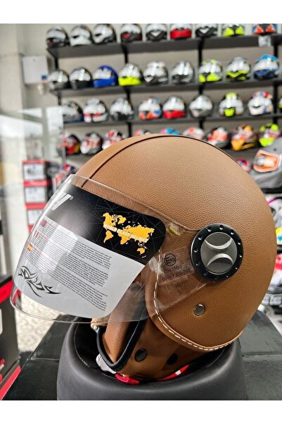 Sway SW 701 KAHVERENGİ DERİ MOTOSİKLET KASK