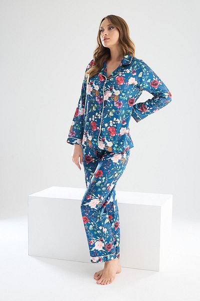Farya Home Set de pijamale Faryanight din satin de mătase, cu mânecă lungă, cu imprimeu floral