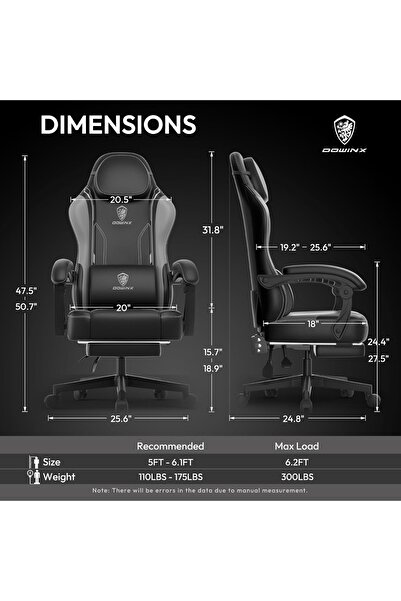 Mahmayi Dowinx Ergonomic Adjustable Gaming Chair With High Back Leather Ideal For Home And Office - Grey