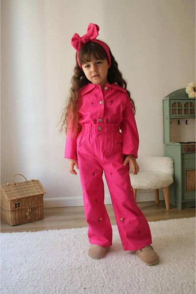 Butik Fuchsia Shirt Pants Floral Motif Girls' Set