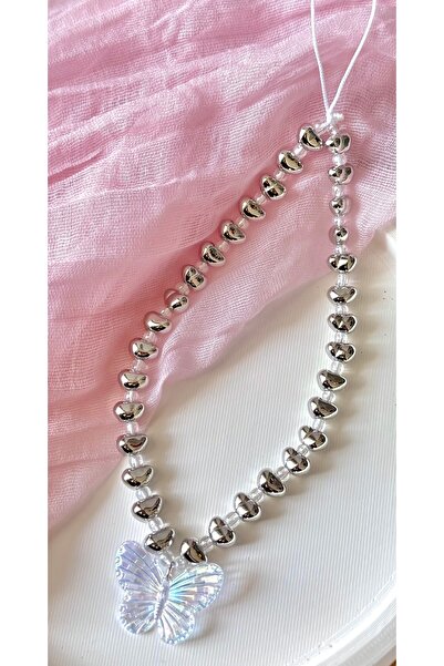 MİRAZ TASARIM حبل هاتف من الفضة مع ملحقات الفراشة المتدحرجة من MIRAZTESARIM