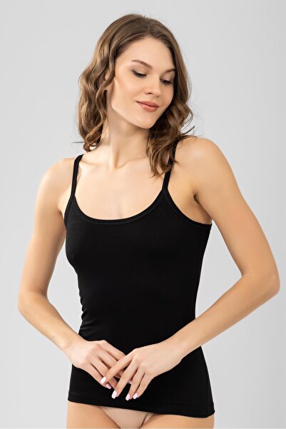 BAYKAR قميص داخلي نسائي أسود من الخيزران - موديل أساسي معلق