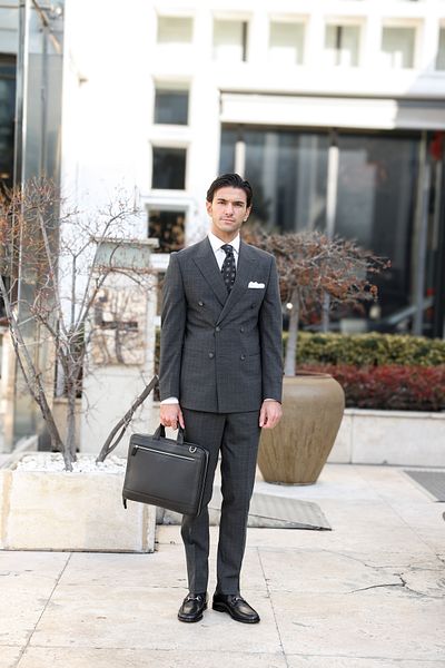 AEK FIORE Men's Smoked Double Breasted Suit