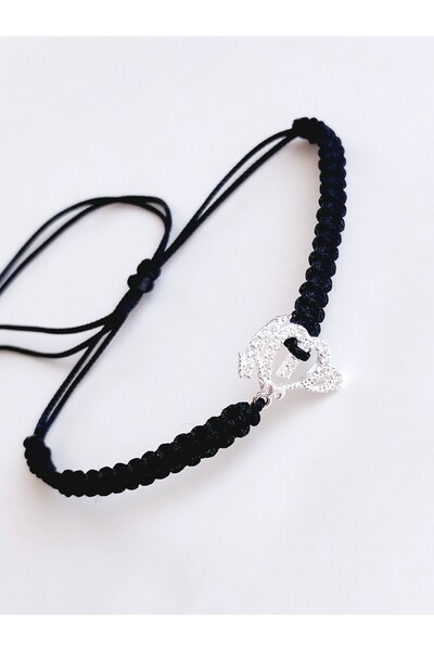 KESKİN GÜMÜŞ GÜMÜŞ ALLAH YAZILI SİYAH İP TASARIM KADIN BİLEKLİK SEVGİLİLER GÜ...
