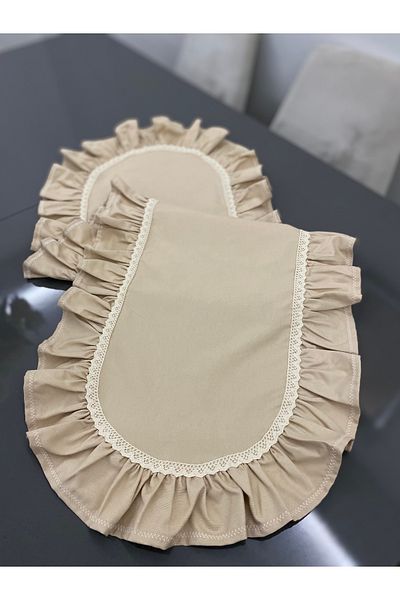 Parla Life Μπεζ Χρώμα Λινό Ύφασμα Πάπιας Frilly Runner x Σετ Πλάκας 4 τεμαχίων (προσαρμοσμένο χρώμα)