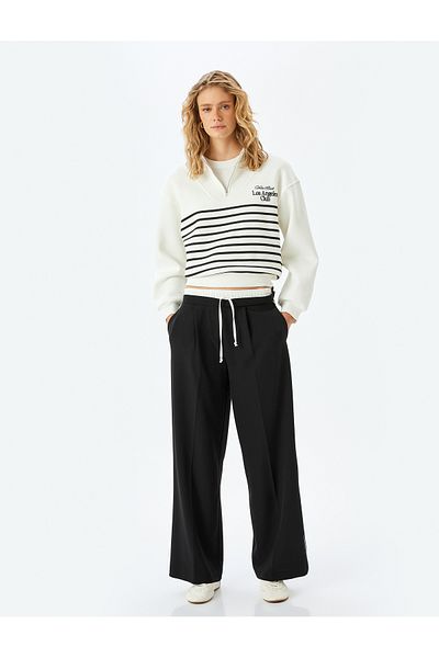 Koton Cotton Blended Stand Collar Striped Half Zipper Sweatshirt