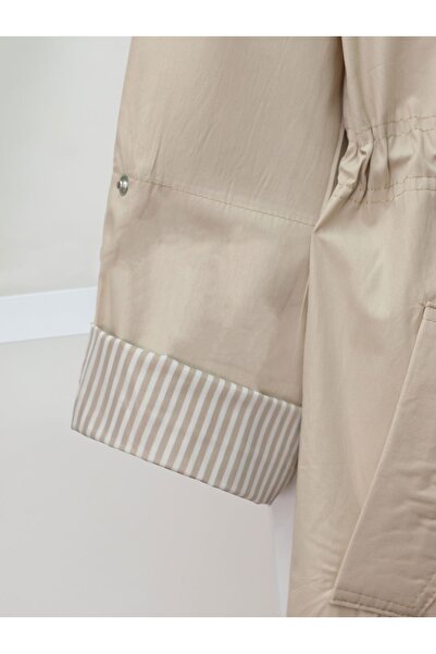 Modamorfo Tünel Bağcıklı Üst Cep Detaylı Astarsız Yıkamalı Organik Koton Trenckot -taş