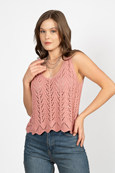 RTD&VLD بلوزة تريكو نسائية مخرمة مخرمة وردية جافة