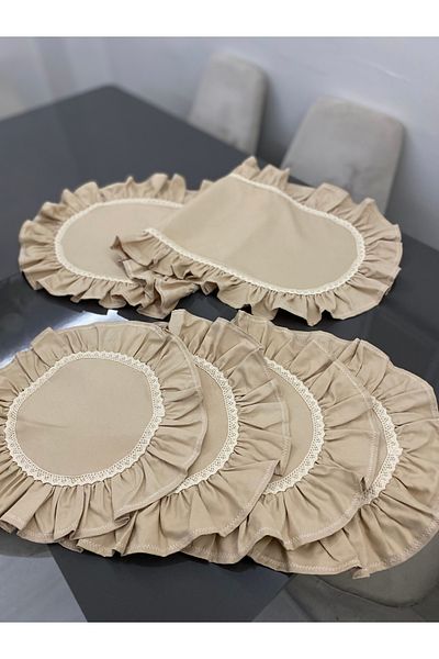 Parla Life Μπεζ Χρώμα Λινό Ύφασμα Πάπιας Frilly Runner x Σετ Πλάκας 4 τεμαχίων (προσαρμοσμένο χρώμα)