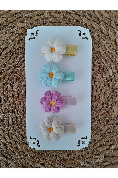 Accessories مجموعة إبزيم مشبك للأطفال والبنات منقوشة يدويًا على شكل ديزي ملون مكونة من 4 قطع
