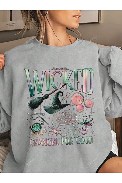 PALPİTO Hanorac oversize pentru damă, gri Wicked Printed Crew Deck