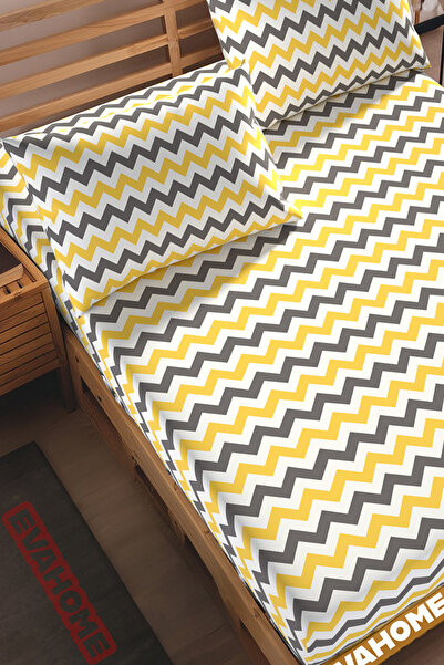 Lorien Yellow Color, Zickzack Patterned Ranforce Fabric Fitted Sheet Set - Single/Double/Battal