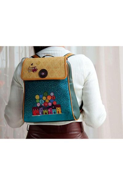HOODİEMOUSE Owl Figured Covered Backpack Ethnic Bohemian Style - Green