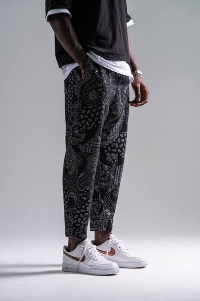 Superbluemexico Men's Patterned Straight Leg Trousers
