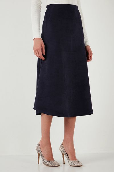 Lela Stretch Regular Fit High Waist Midi Length Suede Bell Skirt Skirt 5866180