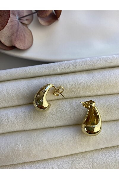 XUPİNGS 14k Rengi Taş Detaylı Su Damlası Küpe