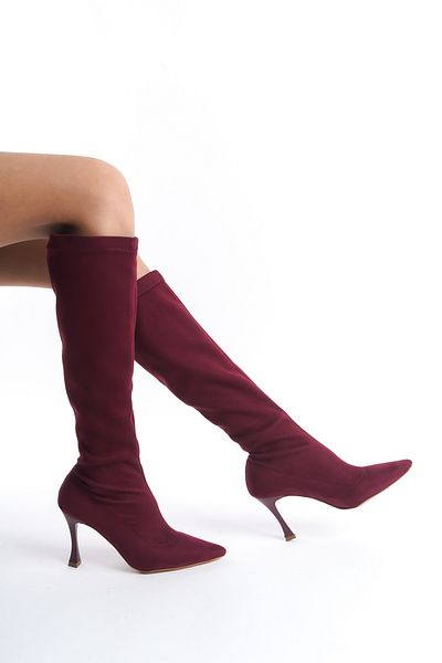 NITU Shoes Cizme elastice cu toc înalt din piele intoarsa burgundy