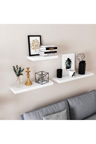 Mahmayi Vasagle White Lws26wt Floating Shelf Bookshelf Wall Mounted Mdf Display Storage For Living Room