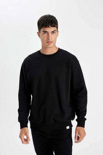 DeFacto Μαύρο ανδρικό φούτερ - T5139az/bk81, Oversize Crew Neck, Χοντρό