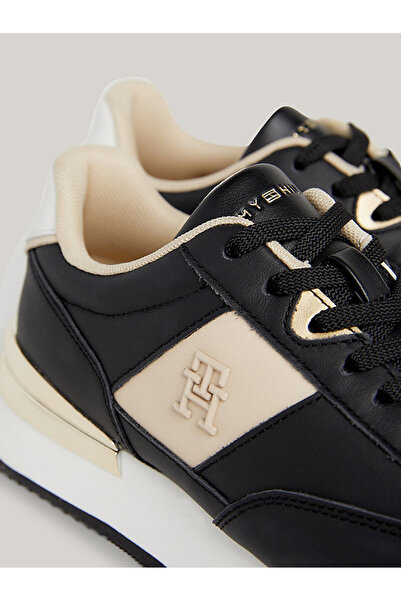 Tommy Hilfiger Kadın Marka Logolu Bağcıklı Kaydırmaz Tabanlı Günlük Siyah Sneaker FW0FW07830-BDS