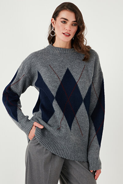 Lela Pulover cu decolteu rotund cu model Argyle 4615574