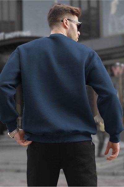Madmext Navy Blue Crew Neck Oversize Basic férfi pulóver 6048