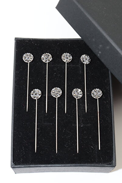 NUMETAL 8’li Gri taşlı eşarp ve şal iğnesi. Eşarp iğnesi. Şal iğnesi. Türban ...